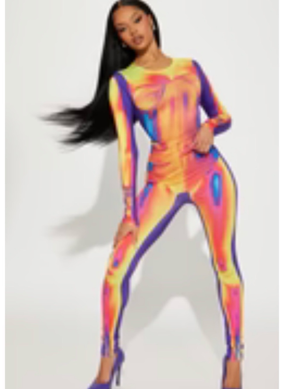 Fashion Nova Neon Gradient Long Sleeve Top - Yellow, Orange, Purple, Blue - Picture 3 of 3